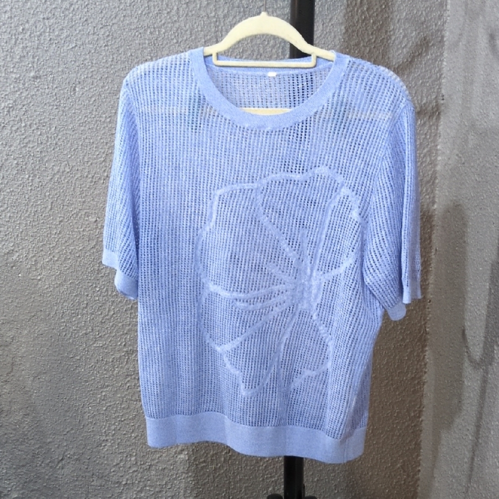 Light Blue Knit Short Sleeve Sweater